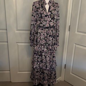 Heartloom Floral Long Sleeve Dress - Pink and White on Black -new with tags